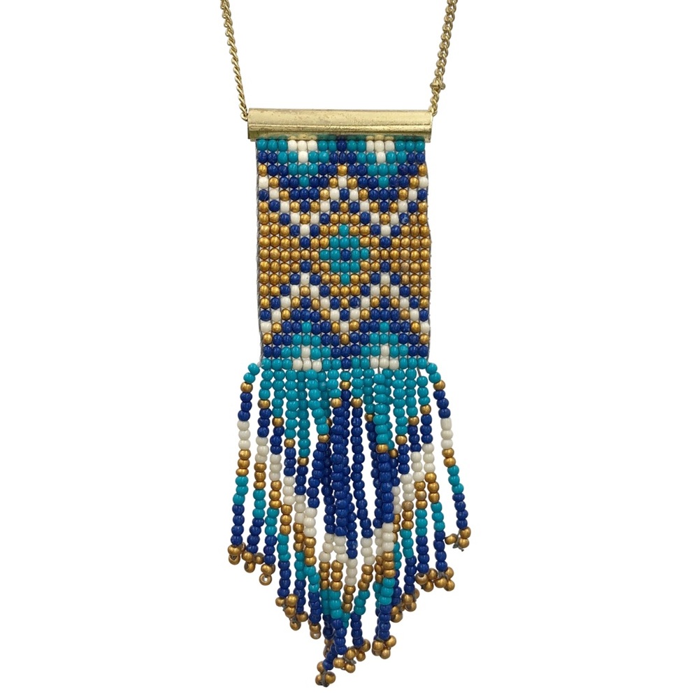 Southwestern Seed Bead Tassel Fringe Long Necklace